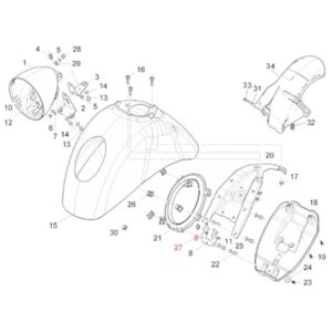 Federklammer PIAGGIO Halter Kotfluegel "Lampe unten", vorne fuer Vespa GTV 125-300ccm fuer Vespa GTV 125-300ccm